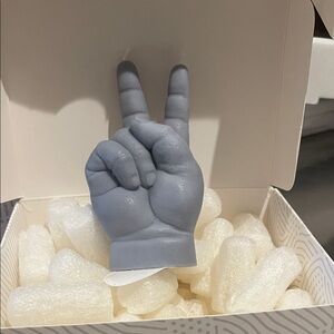 Baby Hand-Shaped Peace Sign Candle - Slate Gray